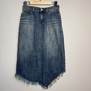 Miss Sixty Vintage Y2K Denim Asymmetric‎ Midi Jean Skirt Frayed Hem XS Festival